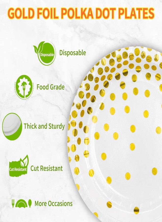 DYLIVeS White and Gold Paper Plates, 7 inch Metallic Foil Polka Dots Disposable Dessert Party Plates Cocktail Party Supplies Plates for Birthday, Bridal Shower, Easter, Graduation Party, 50 Pack - Image 4