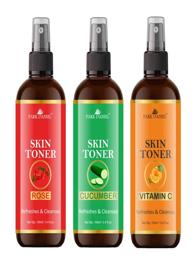 Park Daniel Rose, Cucumber & Vitamin C Skin Toner Combo | 100% Natural Face Toners for Refreshing & Hydrating Skin | Pack of 3 Bottles of 100ml Each (Total 300ml) - Image 1