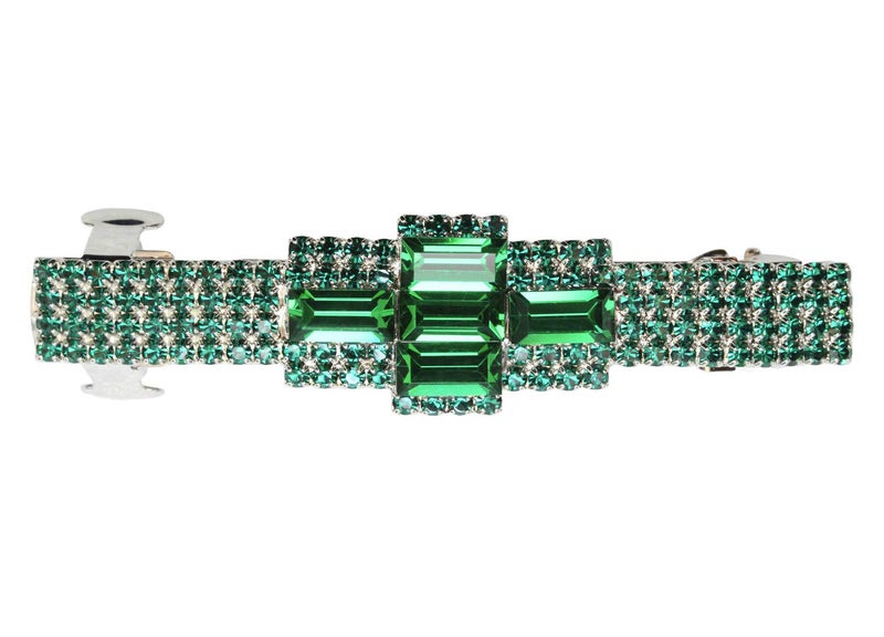 Faship Gorgeous Emerald Color Green Crystal Hair Barrette Clip