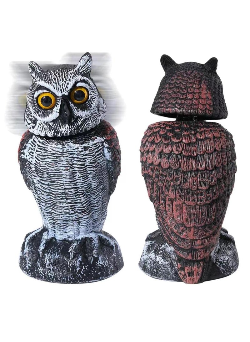 Excefore تمثال بومة مزيفة رأس دوار بلاستيك بومة مزيفة طائر طارد الطيور تمثال حديقة لحماية الحديقة في الهواء الطلق 1 قطعة - Image 1