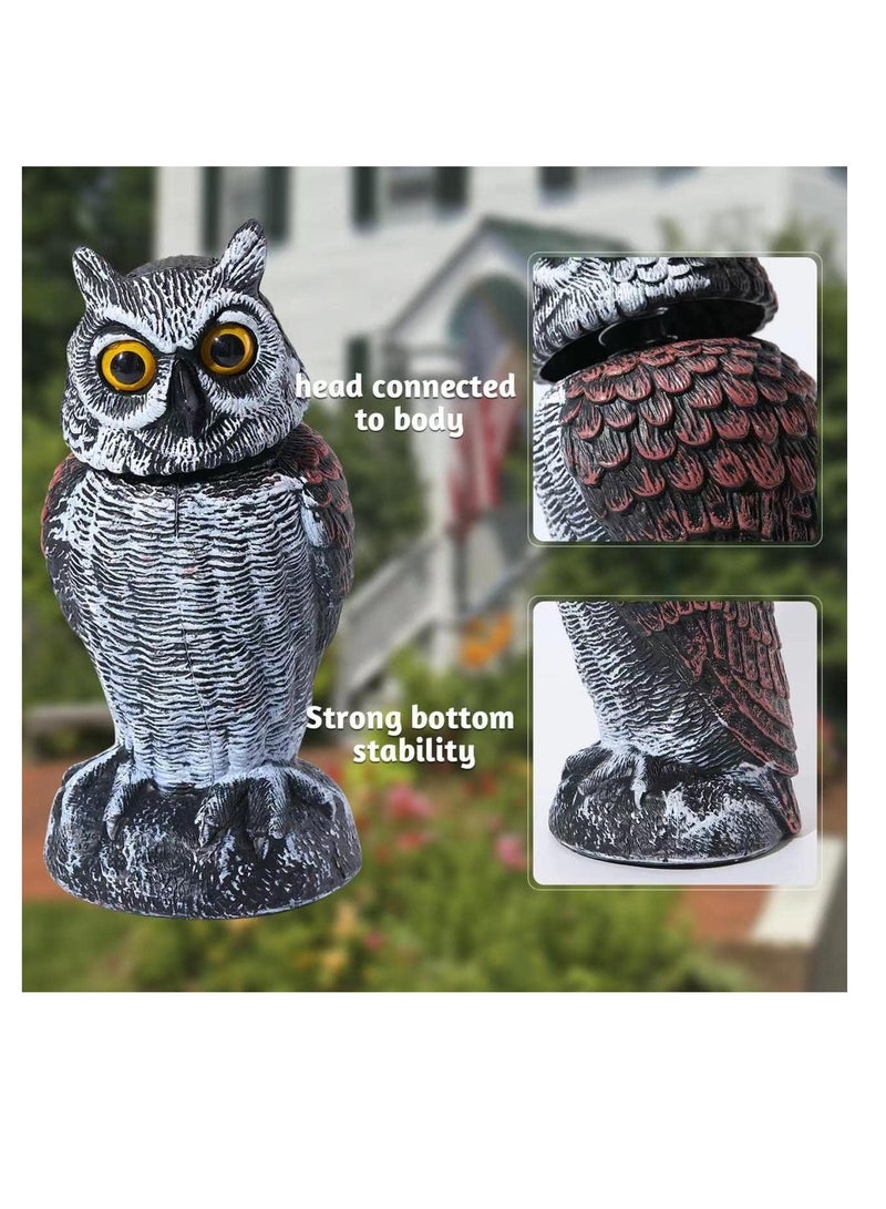 Excefore تمثال بومة مزيفة رأس دوار بلاستيك بومة مزيفة طائر طارد الطيور تمثال حديقة لحماية الحديقة في الهواء الطلق 1 قطعة - Image 2