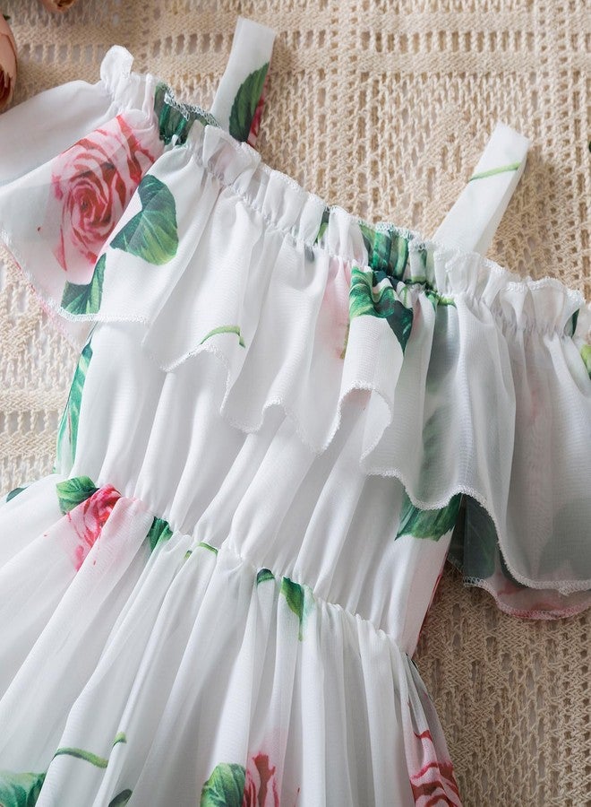 NNJXD Little Girl Floral Dress Casaul Summer Princess Girl Tutu Gown 1989 White Size(90) 1-2 Years - Image 4