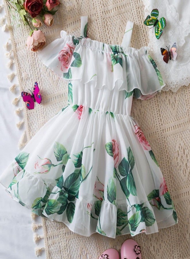 NNJXD Little Girl Floral Dress Casaul Summer Princess Girl Tutu Gown 1989 White Size(90) 1-2 Years - Image 2