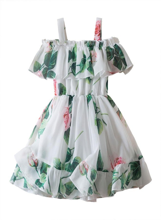 NNJXD Little Girl Floral Dress Casaul Summer Princess Girl Tutu Gown 1989 White Size(90) 1-2 Years - Image 1
