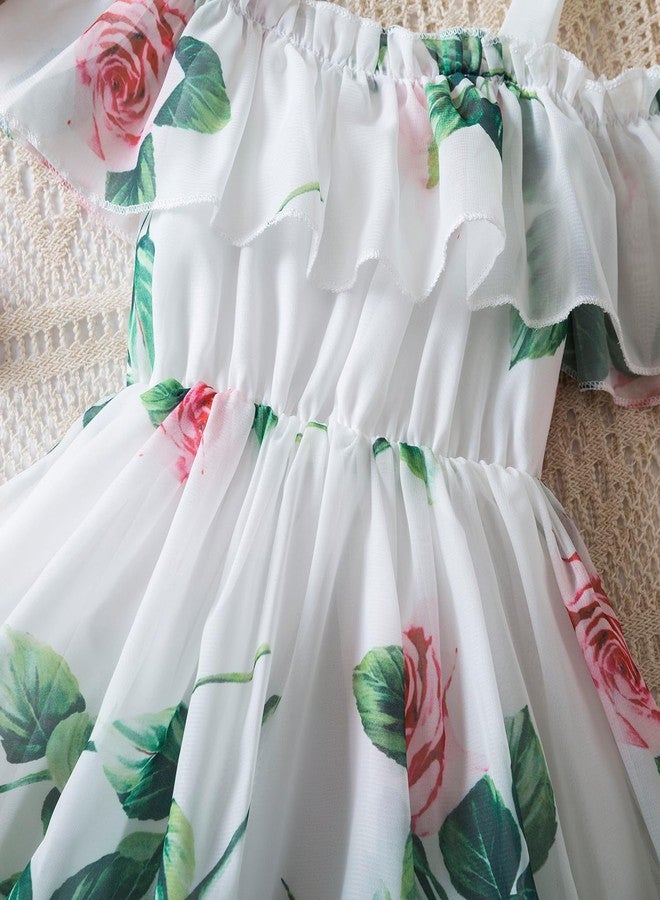 NNJXD Little Girl Floral Dress Casaul Summer Princess Girl Tutu Gown 1989 White Size(90) 1-2 Years - Image 5