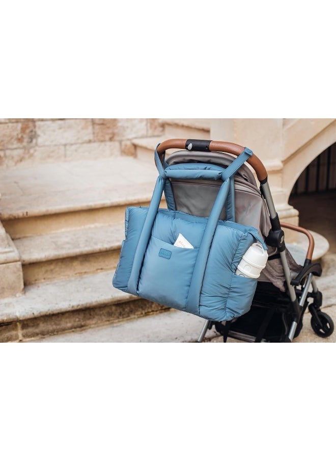 BEABA - Baby Changing Bag, Ultra Practical, 10 Inside And Outside Pockets, Integrated Stroller Attachment, Removable Changing Pad, Insulated Bag, Sac Paris Puffy, Baltic Blue - Image 1