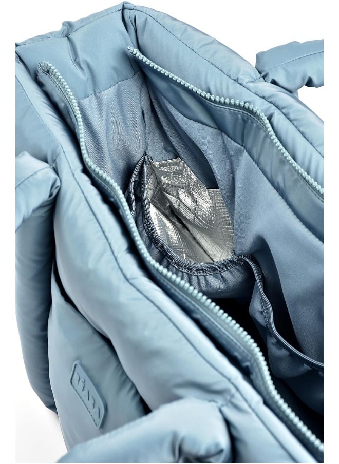 BEABA - Baby Changing Bag, Ultra Practical, 10 Inside And Outside Pockets, Integrated Stroller Attachment, Removable Changing Pad, Insulated Bag, Sac Paris Puffy, Baltic Blue - Image 1