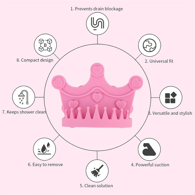 Pink Bathtub Suction Cup Hair Catcher Anti-Clog Drain Tool Wall Mounted - Image 2