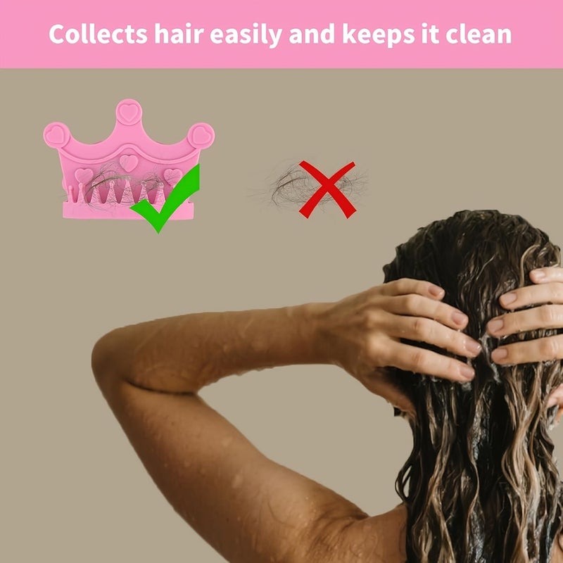 Pink Bathtub Suction Cup Hair Catcher Anti-Clog Drain Tool Wall Mounted - Image 1