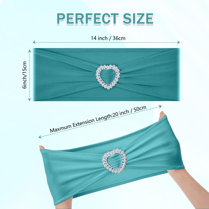 Howhic حزمة Howhic من 30 كرسي Spandex Sashes أقواس تمتد فرقة تغطية كرسي مع مشبك منزلق الشوكي العالمي المرن العلاقات لزخارف حفلات حفلات الزفاف (الفيروز) - Image 2