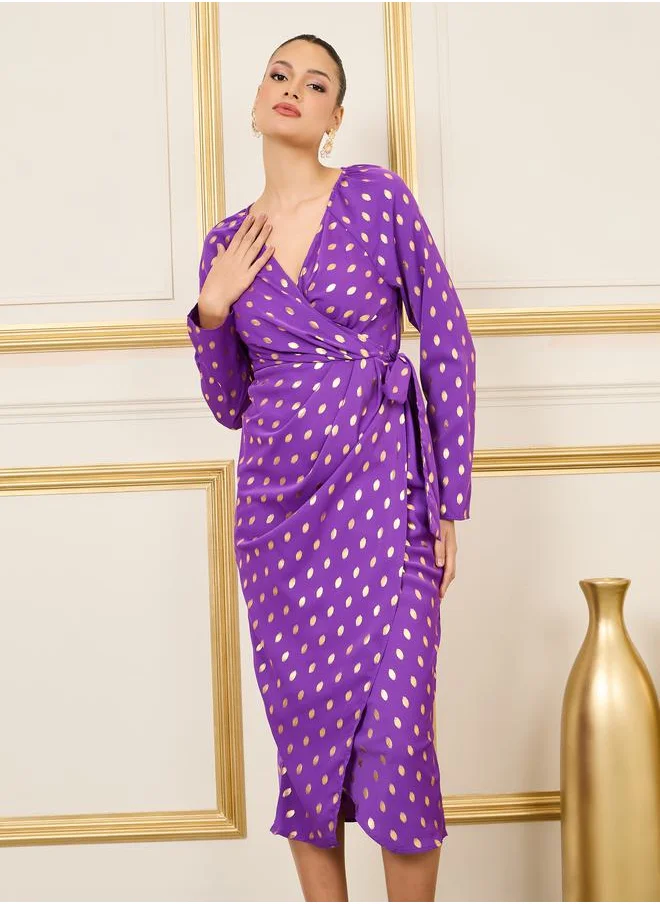 Styli Foil Print Wrap Midi Dress