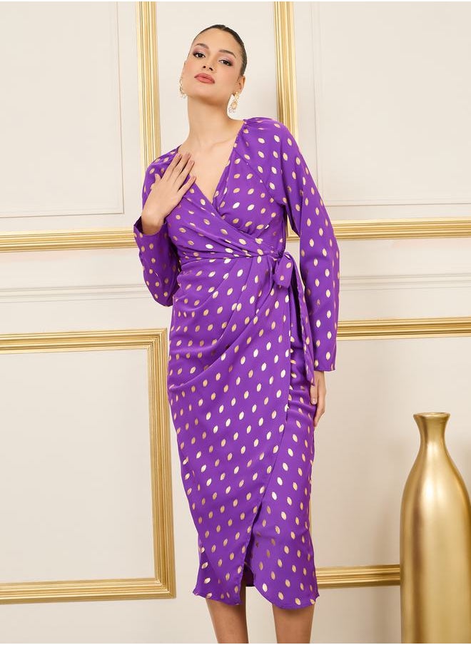 Styli - Foil Print Wrap Midi Dress - Image 1