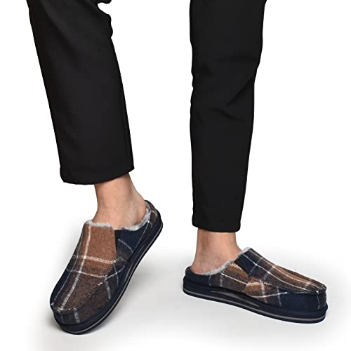 ONCAI Mens Slippers with Orthotic Arch Support,Cotton-Blend High-Density Memory Foam Plantar Fasciitis House Slippers Warm Stripe Faux Fur Clogs Slip-on Indoor Outdoor Rubber Sole Fade Blue Size 10 - Image 2