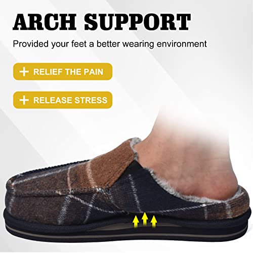 ONCAI Mens Slippers with Orthotic Arch Support,Cotton-Blend High-Density Memory Foam Plantar Fasciitis House Slippers Warm Stripe Faux Fur Clogs Slip-on Indoor Outdoor Rubber Sole Fade Blue Size 10 - Image 5