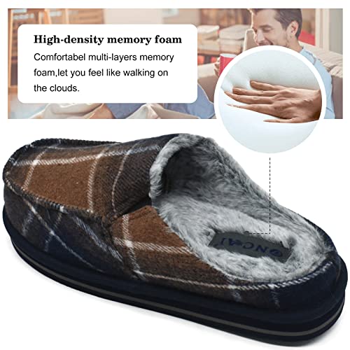 ONCAI Mens Slippers with Orthotic Arch Support,Cotton-Blend High-Density Memory Foam Plantar Fasciitis House Slippers Warm Stripe Faux Fur Clogs Slip-on Indoor Outdoor Rubber Sole Fade Blue Size 10 - Image 4