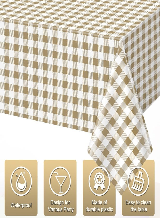 Hallswl 3pcs Khkai Gingham Tablecloth,Brown Beige Checkered Tablecloths Buffalo Plaid Disposable Plastic Table Covers for Birthday Baby Shower Bridal Wedding Birthday Party Decorations,54X108inch - Image 3