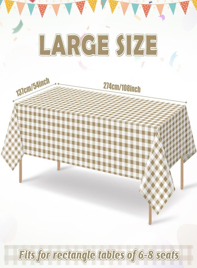 Hallswl 3pcs Khkai Gingham Tablecloth,Brown Beige Checkered Tablecloths Buffalo Plaid Disposable Plastic Table Covers for Birthday Baby Shower Bridal Wedding Birthday Party Decorations,54X108inch - Image 2