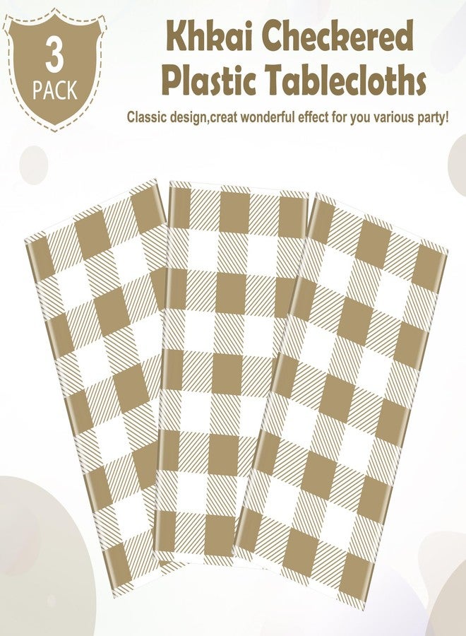 Hallswl 3pcs Khkai Gingham Tablecloth,Brown Beige Checkered Tablecloths Buffalo Plaid Disposable Plastic Table Covers for Birthday Baby Shower Bridal Wedding Birthday Party Decorations,54X108inch - Image 4