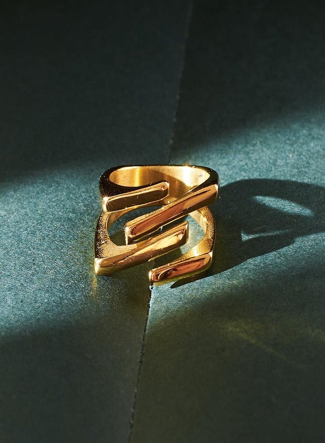 SALTY Anti Tarnish Nectar Gold Finger Ring for Women | Fancy Jewellery Design | Latest Fashion Accessories for Girls | Minimal Jewelry (Size - 17) | Marriage, Birthday | Gift for Valentine Day - Image 4