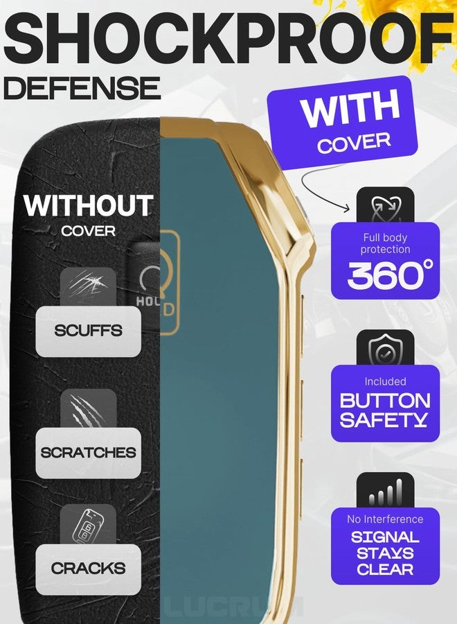 Lucrum for Kia Key Fob Cover and Leather Keychain - Full Cover Key Case for Kia Sportage, Soul, Forte, Telluride, EV6, Niro, K5, Stinger - 2018-2023 TPU Keyfob Cover - Blue and Gold - Image 4