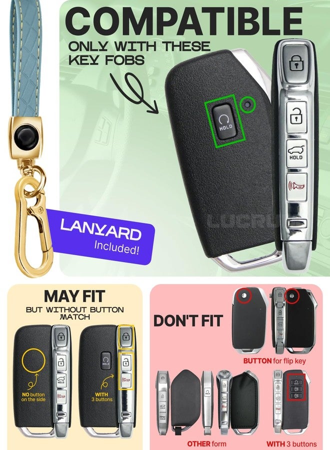 Lucrum for Kia Key Fob Cover and Leather Keychain - Full Cover Key Case for Kia Sportage, Soul, Forte, Telluride, EV6, Niro, K5, Stinger - 2018-2023 TPU Keyfob Cover - Blue and Gold - Image 2