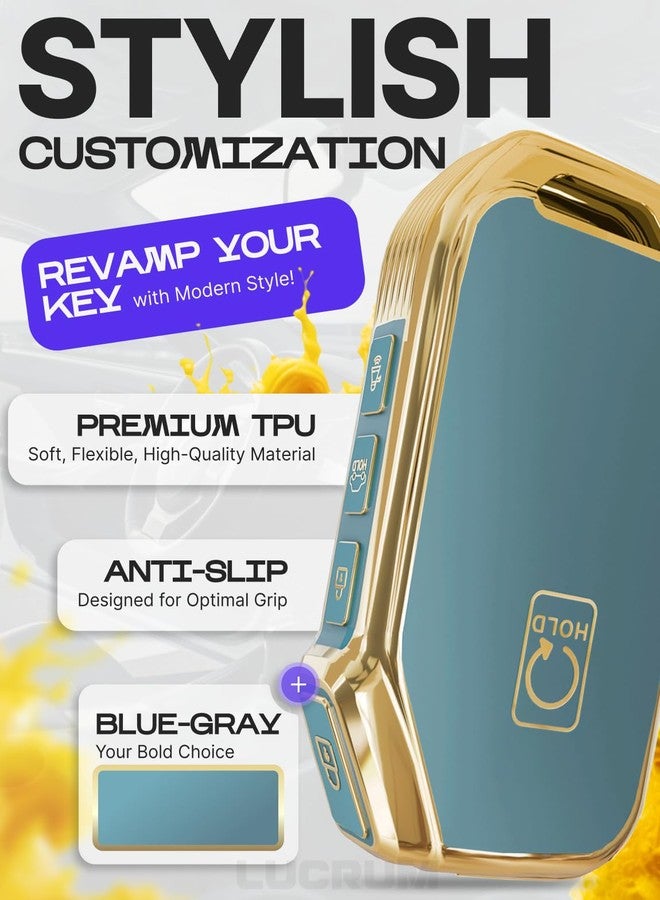 Lucrum for Kia Key Fob Cover and Leather Keychain - Full Cover Key Case for Kia Sportage, Soul, Forte, Telluride, EV6, Niro, K5, Stinger - 2018-2023 TPU Keyfob Cover - Blue and Gold - Image 3