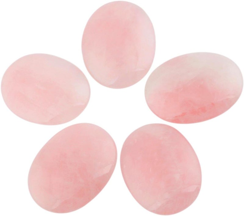Rockcloud Oval Worry Stones,Palm Pocket Stone,Healing Crystal Chakra Therapy Geometry,Rose Quartz,Pack of 5