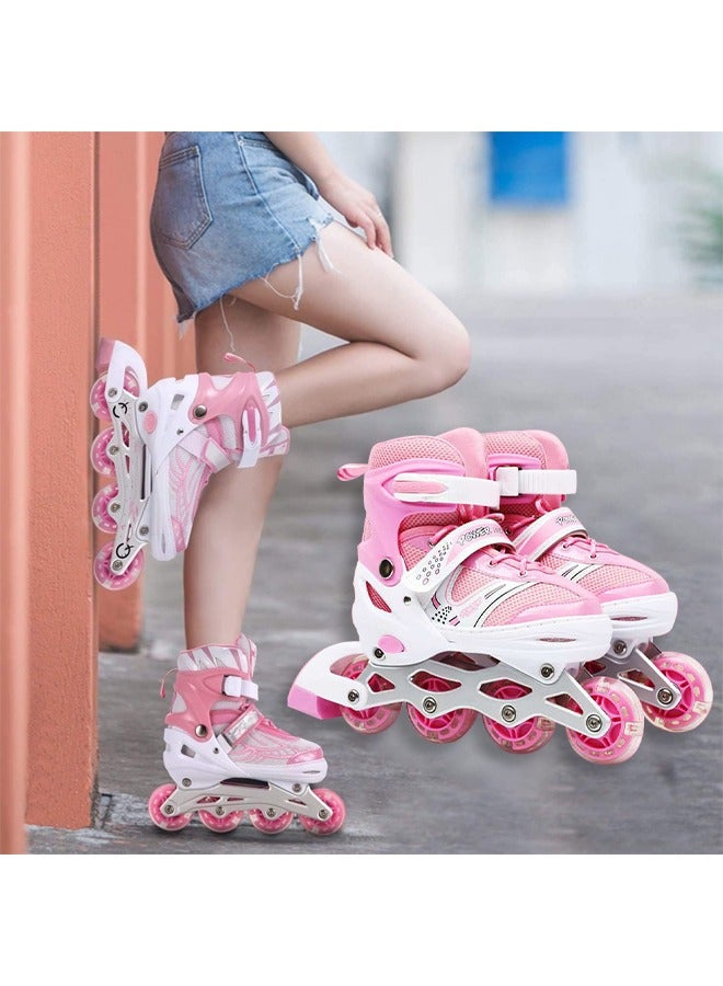 DUNISO زلاجات أطفال, زلاجات أطفال على شكل خط, مع عجلات مضيئة LED, حجم قابل للتعديل, مقاومة للصدمات ومقاومة للاهتراء, مناسبة للأولاد والبنات, مناسبة للأحجام من 33 إلى 37, م - Image 1