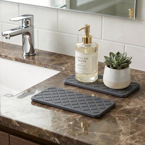 Deceram Water Absorbing Stone Drying Tray for Kitchen Counter Decor Bathroom Sink Organizer Soap Dish Dispenser Tray Diatomite Stone Fast Quick Drying Mat Bathroom Vanity Trays Sponge Holder Drink Coasters - Image 3
