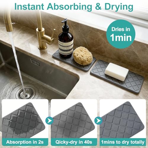 Deceram Water Absorbing Stone Drying Tray for Kitchen Counter Decor Bathroom Sink Organizer Soap Dish Dispenser Tray Diatomite Stone Fast Quick Drying Mat Bathroom Vanity Trays Sponge Holder Drink Coasters - Image 2