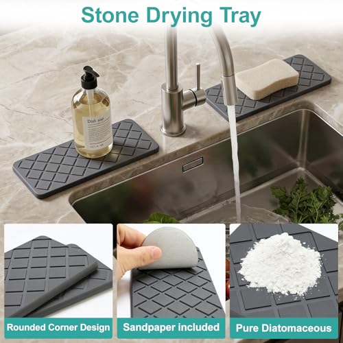 Deceram Water Absorbing Stone Drying Tray for Kitchen Counter Decor Bathroom Sink Organizer Soap Dish Dispenser Tray Diatomite Stone Fast Quick Drying Mat Bathroom Vanity Trays Sponge Holder Drink Coasters - Image 5