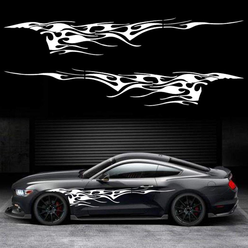 Leasinder 2Pcs 103 Universal Flame Graphics Car Auto Body Side Sticker Racing Sports SelfAdhesive Side Strip Decal Decoration Accessories for Truck SUV OffRoad Vehicles Style1 White