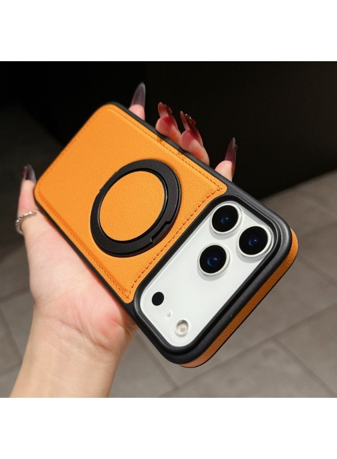 Suitable for iPhone 17 Pro leather magnetic protective case, anti drop and anti protection, orange color - Image 3