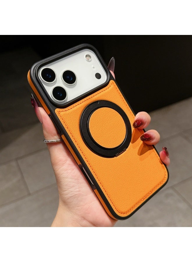 Suitable for iPhone 17 Pro leather magnetic protective case, anti drop and anti protection, orange color - Image 2