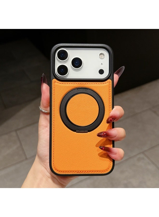 Suitable for iPhone 17 Pro leather magnetic protective case, anti drop and anti protection, orange color - Image 1