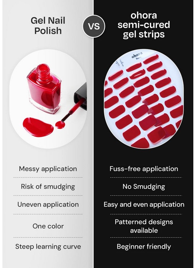 ohora Semi Cured Gel Nail Strips (N Chilly) - Red, Solid, Works with Any UV/LED Lamps, Salon-Quality, Long Lasting, Easy to Apply & Remove - Includes 2 Prep Pads, Nail File & Wooden Stick - Image 4