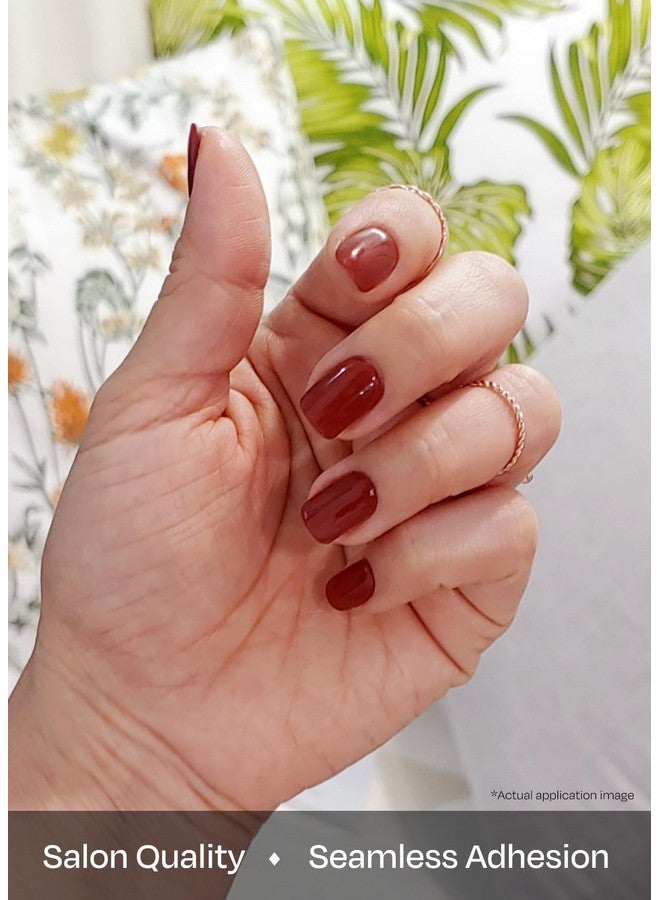 ohora Semi Cured Gel Nail Strips (N Chilly) - Red, Solid, Works with Any UV/LED Lamps, Salon-Quality, Long Lasting, Easy to Apply & Remove - Includes 2 Prep Pads, Nail File & Wooden Stick - Image 3