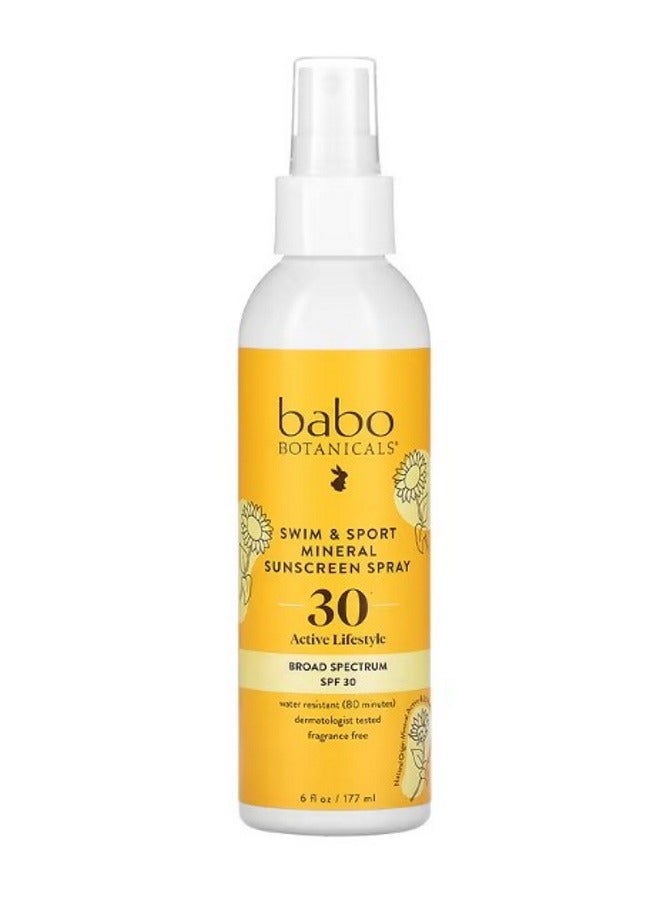 بابو بوتانيكالز Swim  Sport Mineral Sunscreen Spray SPF 30 6 fl oz 177 ml - Image 1