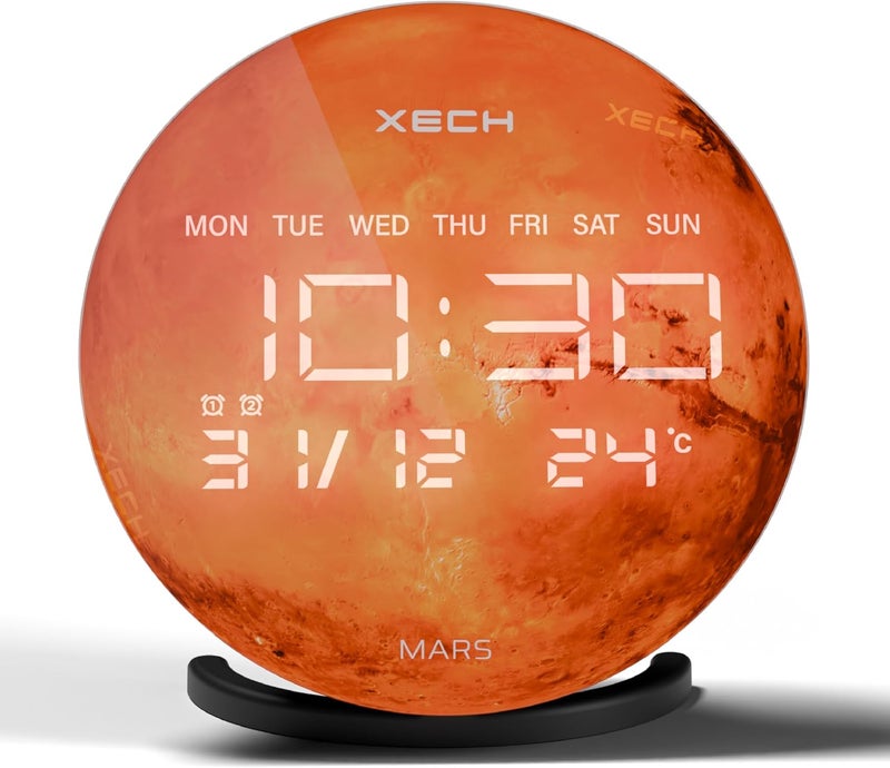 Xech Digital Alarm Clock with Bluetooth Speaker, Dual Loud Alarms, LED Display, Desk Clock for Home, Office & Study Table, USB C Powered (Solaris-X Mars) - Image 1