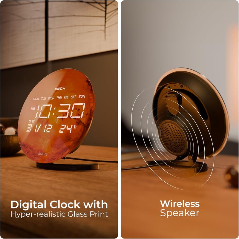 Xech Digital Alarm Clock with Bluetooth Speaker, Dual Loud Alarms, LED Display, Desk Clock for Home, Office & Study Table, USB C Powered (Solaris-X Mars) - Image 2