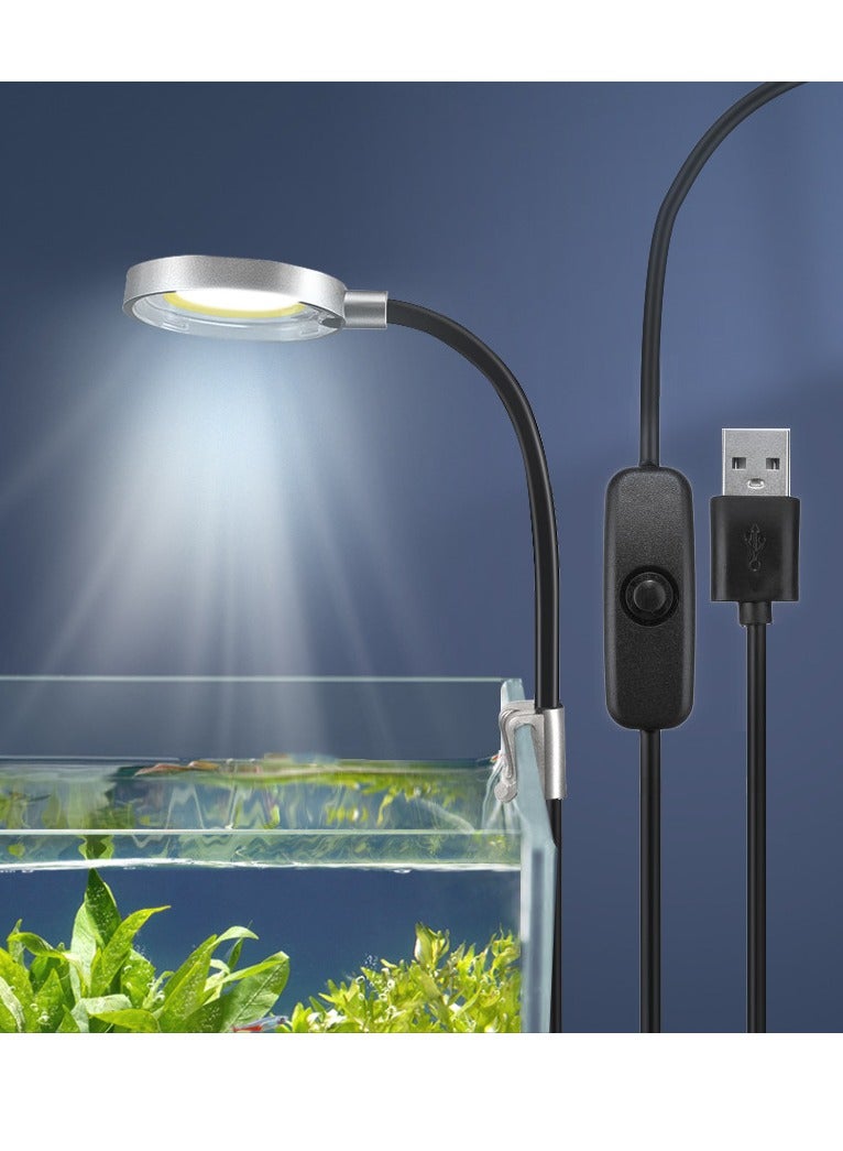 SYOSI Mini Aquarium Light Clip 3W Portable Watterproof Fish Tank Light Clip USB No Stroboscopic Eye protection Clamp Light 360° Rotation Lighting for Small Fish Tank Saltwater Aquariums Planted Tank - Image 1