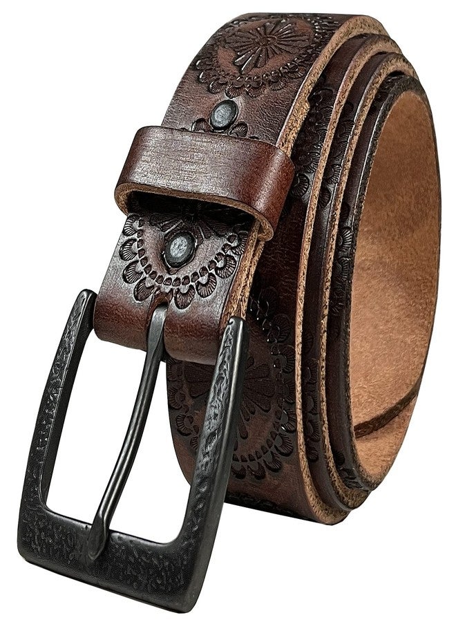 بيلتس.كوم Belts.com BS70-JT5803 حزام جينز كاجوال من الجلد الطبيعي بالكامل بتصميم رعاة البقر الغربي العتيق، عرض 1-1/2 بوصة (38 مم) (بني، 32) - Image 1