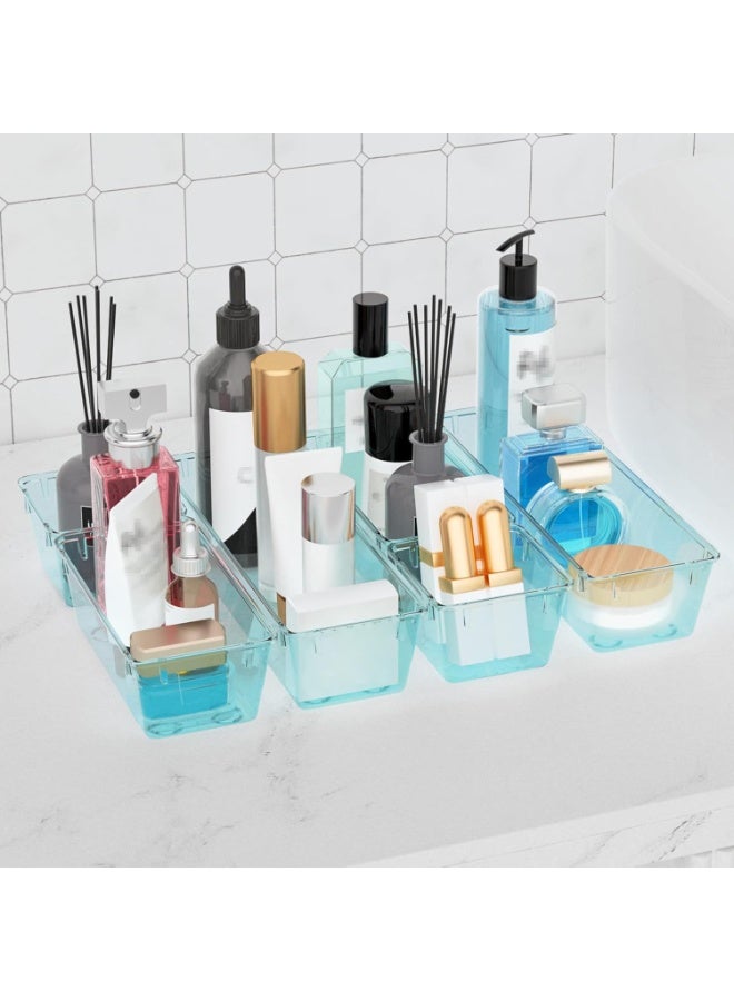 مجموعة منظم أدراج مستوردة، مكونة من 6 قطع، بلون أزرق سماوي شفاف، صواني تخزين أدراج أكريليك، صناديق تخزين لمستحضرات التجميل، والمجوهرات، والأواني، والأدوات، والمكتب - Image 5