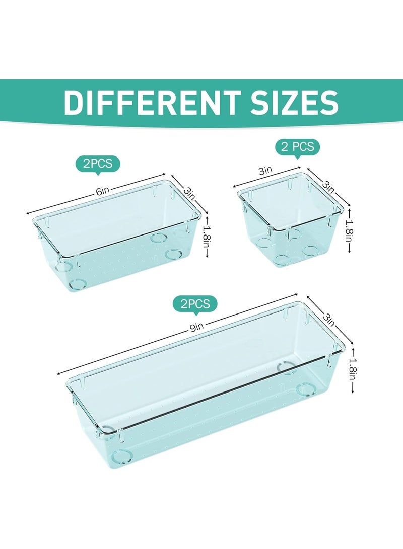 مجموعة منظم أدراج مستوردة، مكونة من 6 قطع، بلون أزرق سماوي شفاف، صواني تخزين أدراج أكريليك، صناديق تخزين لمستحضرات التجميل، والمجوهرات، والأواني، والأدوات، والمكتب - Image 2