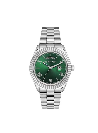 U.S. Polo Assn. Novelties Green Dial Silver Stainless Steel Bracelet Analog Watch for Men 42mm