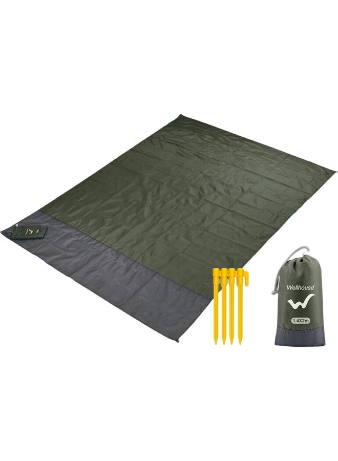 Wellhouse Outdoor Picnic Mat, Beach Seat, Thin Foldable Lightweight Storage Bag With Ground Stakes, Army Green 1.4*2M - Image 1