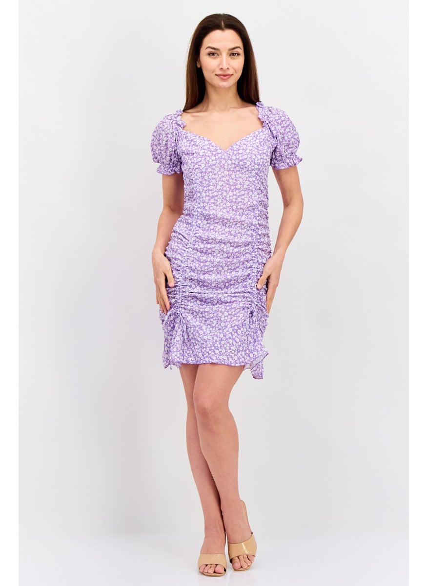 Don't Call Me Jennyfer - Women Floral Print Mini Dress, Purple - Image 1