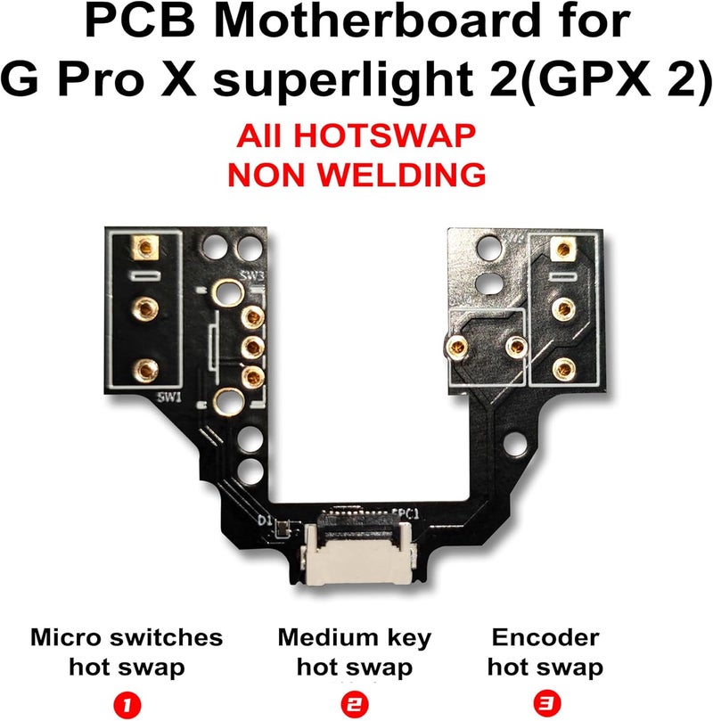 Hokeyio لوحة دوائر مطبوعة (PCB) لأزرار التبديل السريع للفأرة متوافقة مع Logitech G Pro X Superlight 2 GPX 2 GPW 3 – لوحة أم ميكانيكية للمفاتيح الصغيرة، قطعة استبدال لإصلاح DIY - Image 2