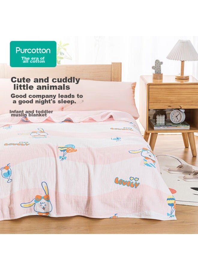 Purcotton Children's Gauze Quilt, Pure Cotton Summer Air Conditioning Quilt, Cool Quilt, Baby Blanket, Rabbit And Balloon Pattern, 1.2×1.5m - Image 1