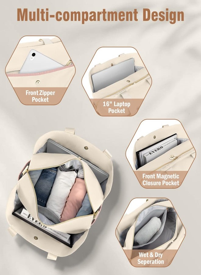 Wedama Weekender Bag for Women, Large Travel Duffel Bag, Portable Travle Carry on Overnight Bag Travel Essentials with Multi Compartments, Sport Gym Bag Hospital Bag with Wet Pocket, Beige - Image 2
